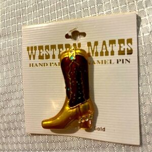 NWT 18kt Gold Layered PIN BROOCH Western Boot AB Crystals Hand Painted Enamel